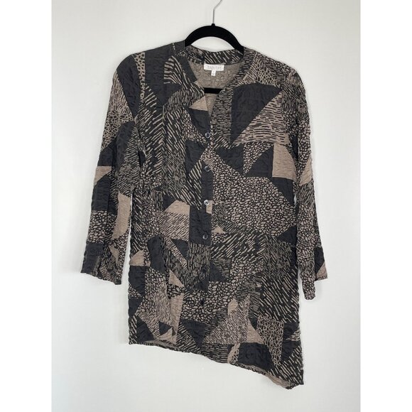 Habitat Lagenlook Black Brown Button Front Long Sleeve Tunic Size Small - Picture 1 of 9